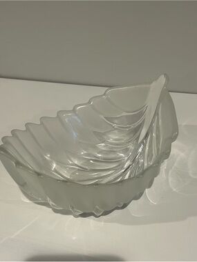 Leaf-Shaped Pressed Glass Bowl - Frosted Clear